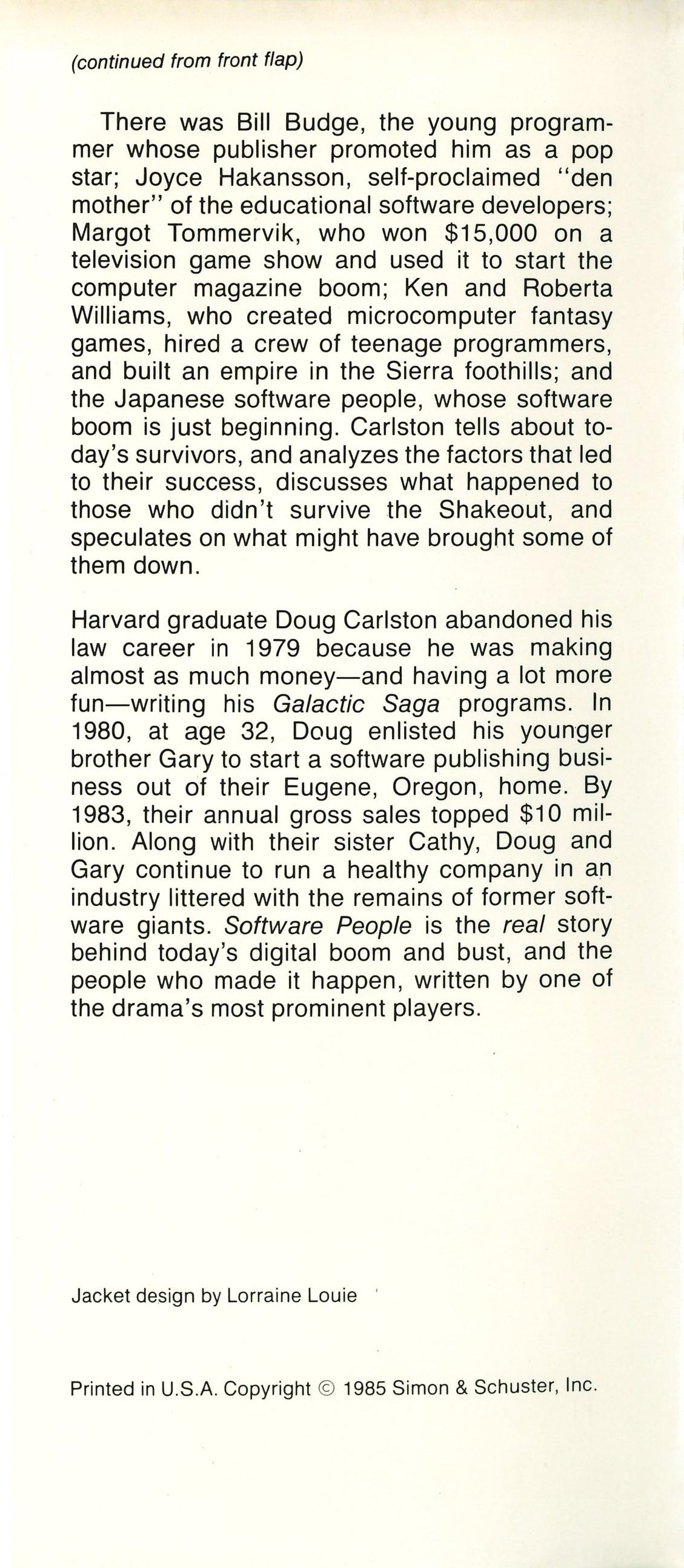 Book Jacket Back Inside Flap Software People.