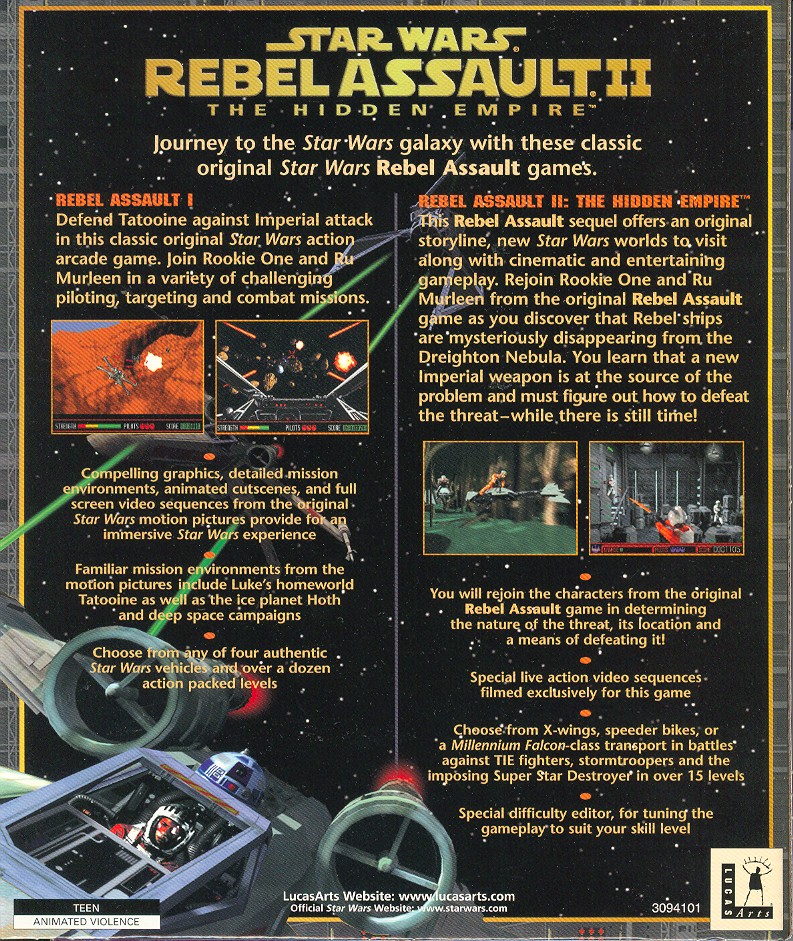 Retail Box back Star Wars Rebel Assault I & II.