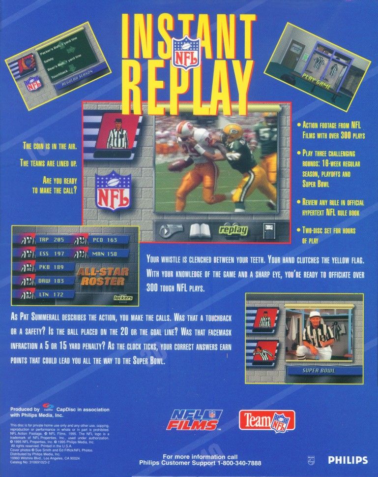 NFL Instant Replay PC CD ROM Game 1995 Philips